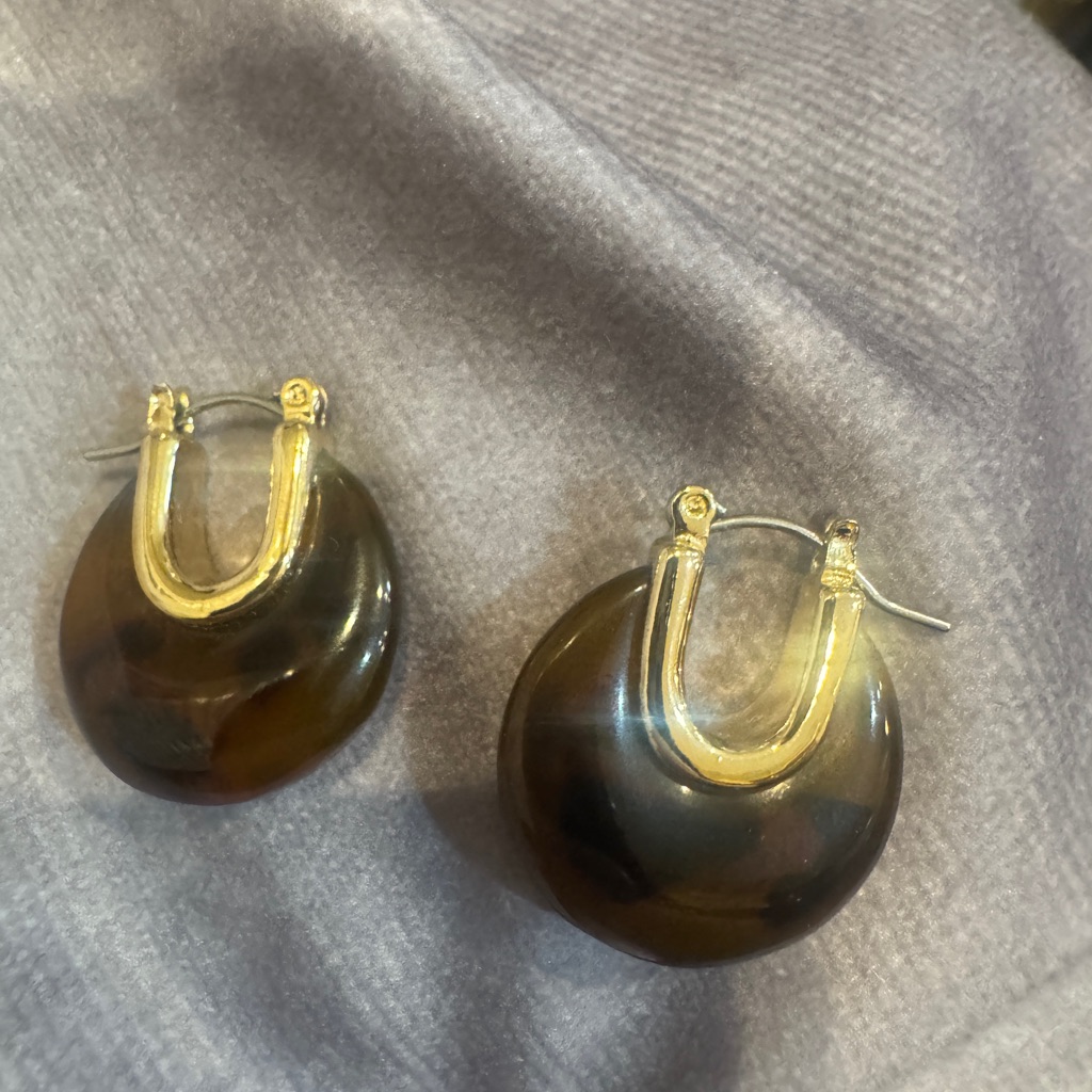 Elegant Dainty Faux Amber Gold And Brown Hoop Earrings
